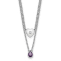 SS RH Plated White Ice .05 Dia and Amethyst 2-Strand Heart Necklace