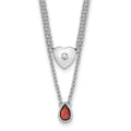 SS RH Plated White Ice .05 Dia and Garnet 2-Strand Heart Necklace
