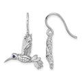 SS RH Plated White Ice .01 Dia and Sapphire Hummingbird Earrings
