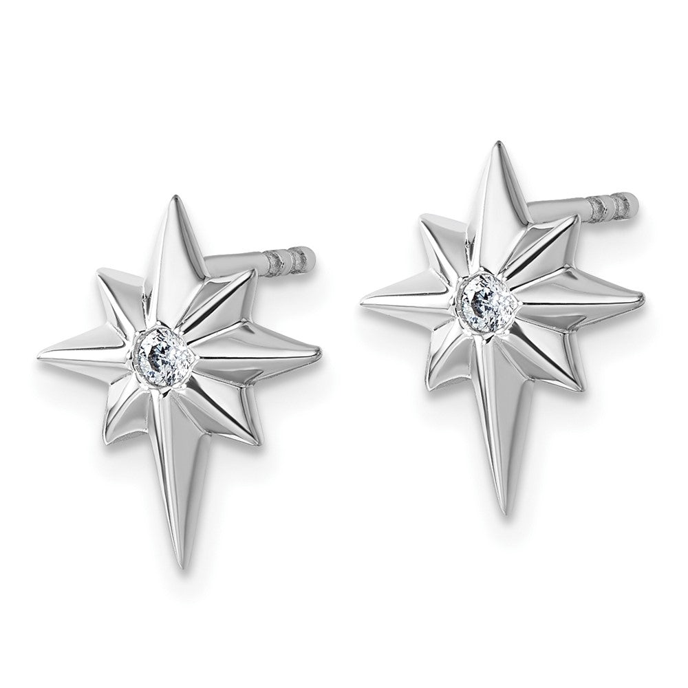 Sterling Silver RH Plated White Ice .05 Diamond Star Post Earrings