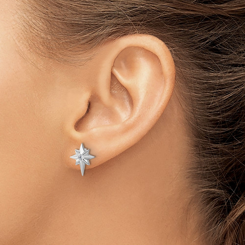 Sterling Silver RH Plated White Ice .05 Diamond Star Post Earrings