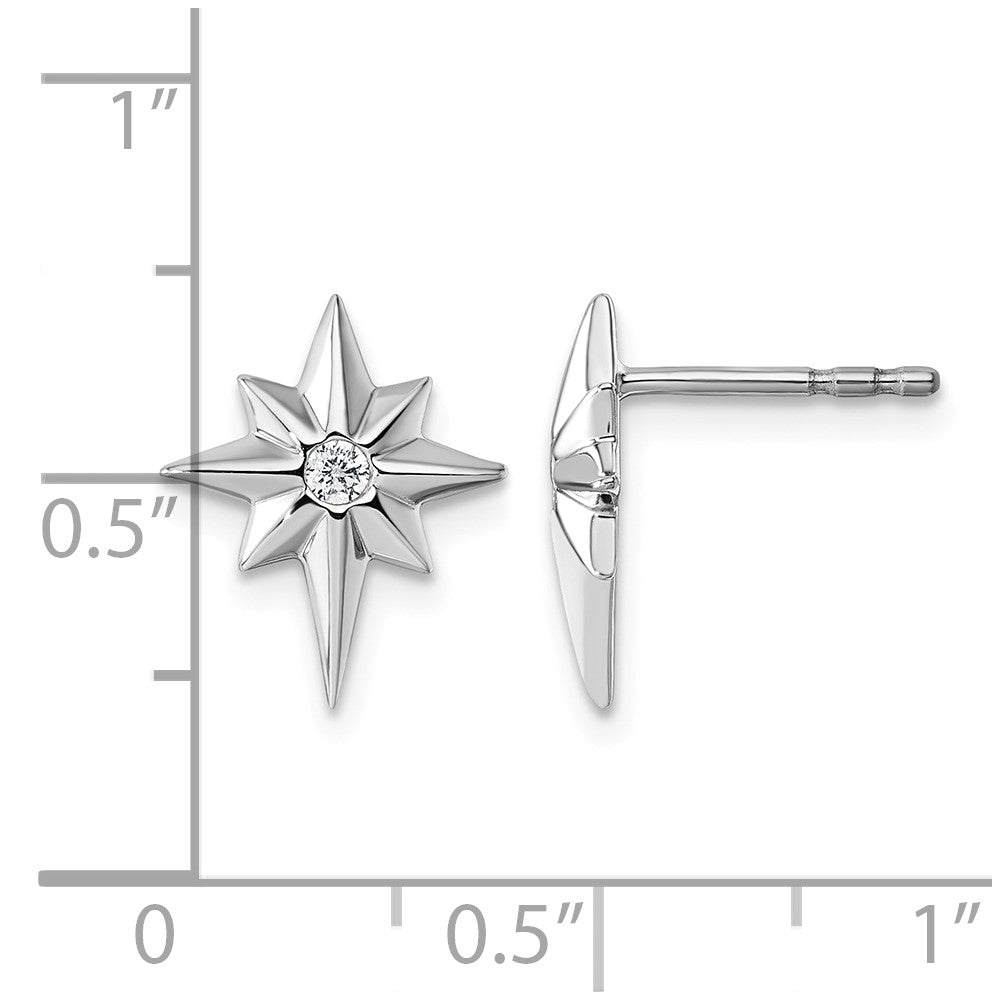 Sterling Silver RH Plated White Ice .05 Diamond Star Post Earrings