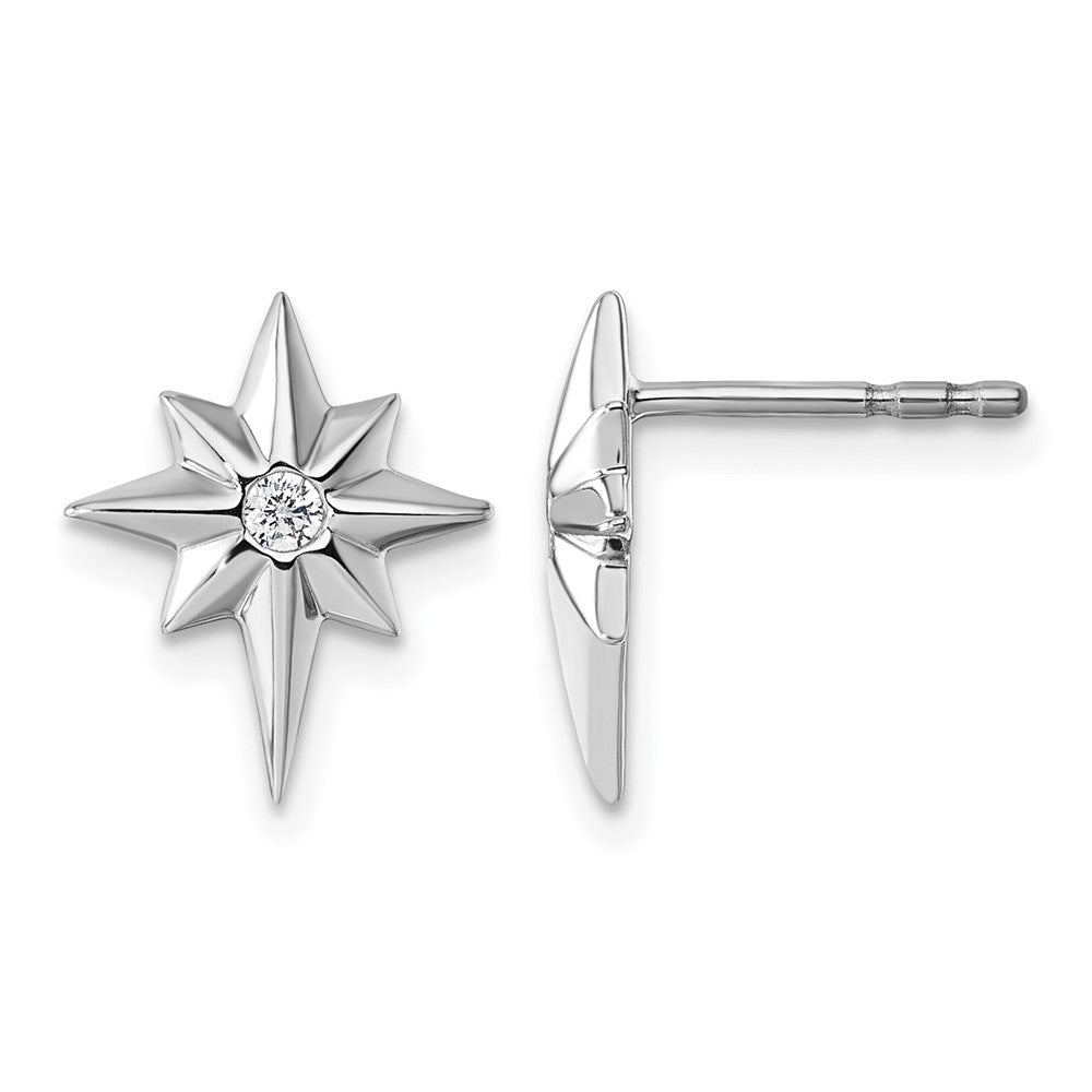 Sterling Silver RH Plated White Ice .05 Diamond Star Post Earrings