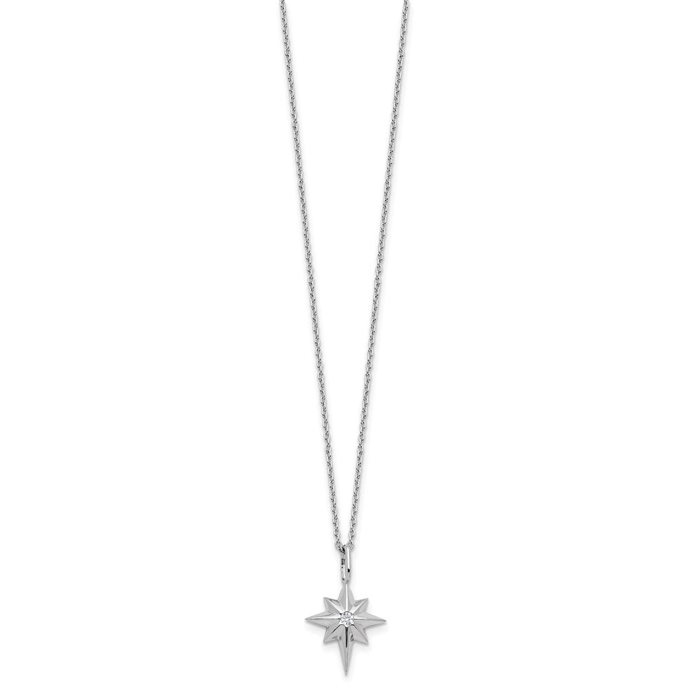 SS RH Plated White Ice .05 Diamond Star w/2in ext Necklace