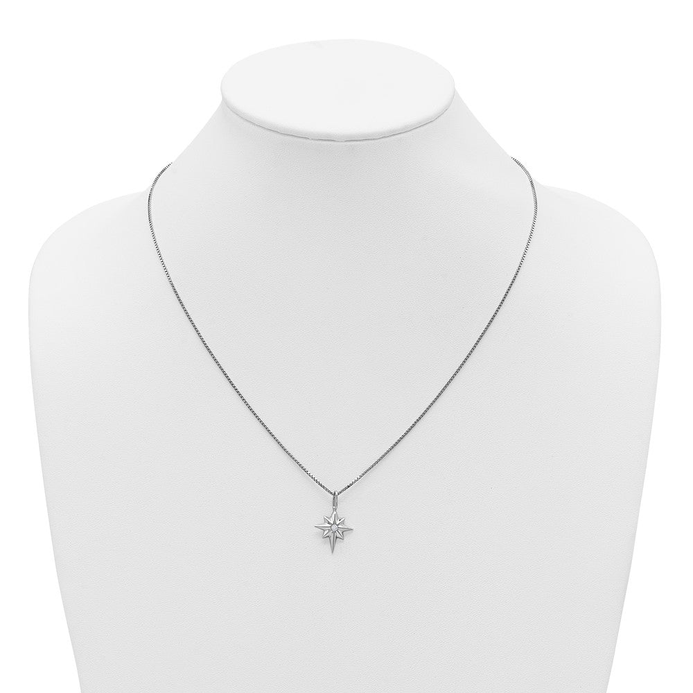 SS RH Plated White Ice .05 Diamond Star w/2in ext Necklace