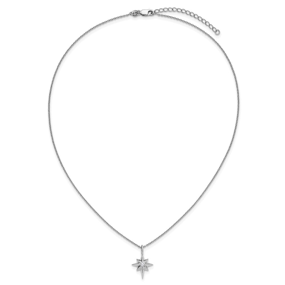 SS RH Plated White Ice .05 Diamond Star w/2in ext Necklace