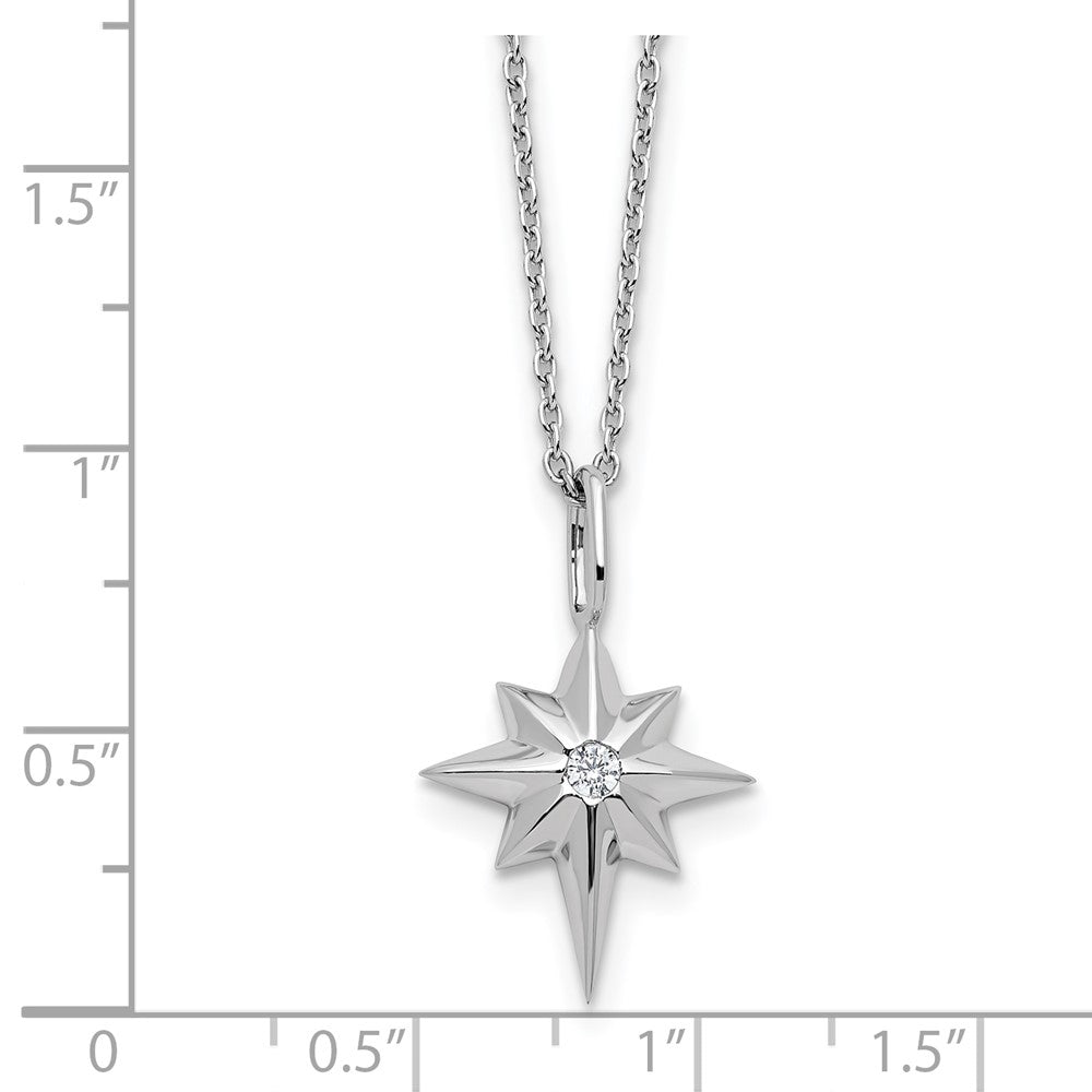 SS RH Plated White Ice .05 Diamond Star w/2in ext Necklace