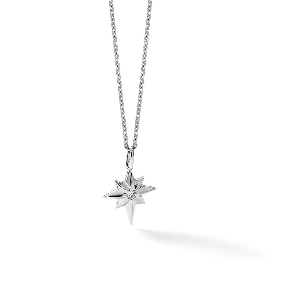SS RH Plated White Ice .05 Diamond Star w/2in ext Necklace