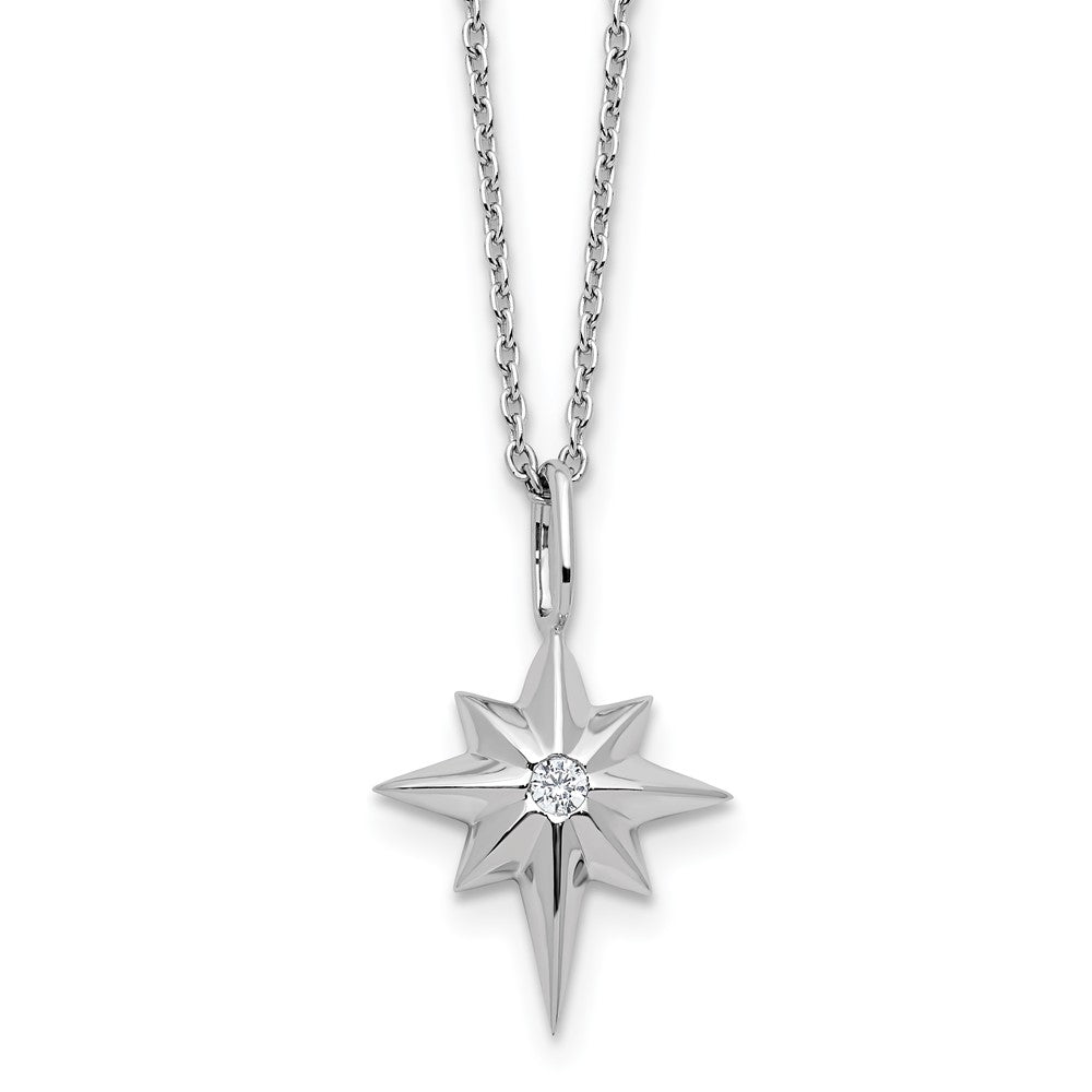 SS RH Plated White Ice .05 Diamond Star w/2in ext Necklace