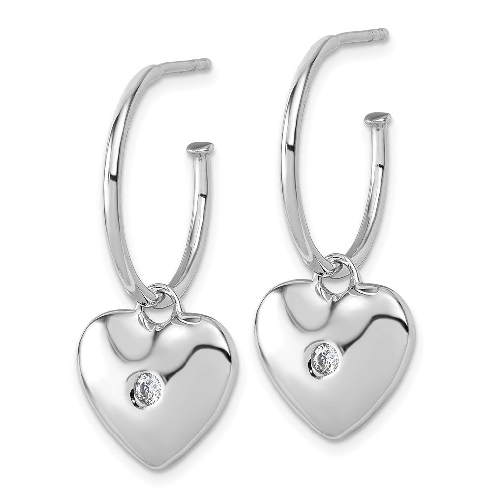SS RH Plated White Ice .01 Diamond Heart Post C-Hoop Earrings
