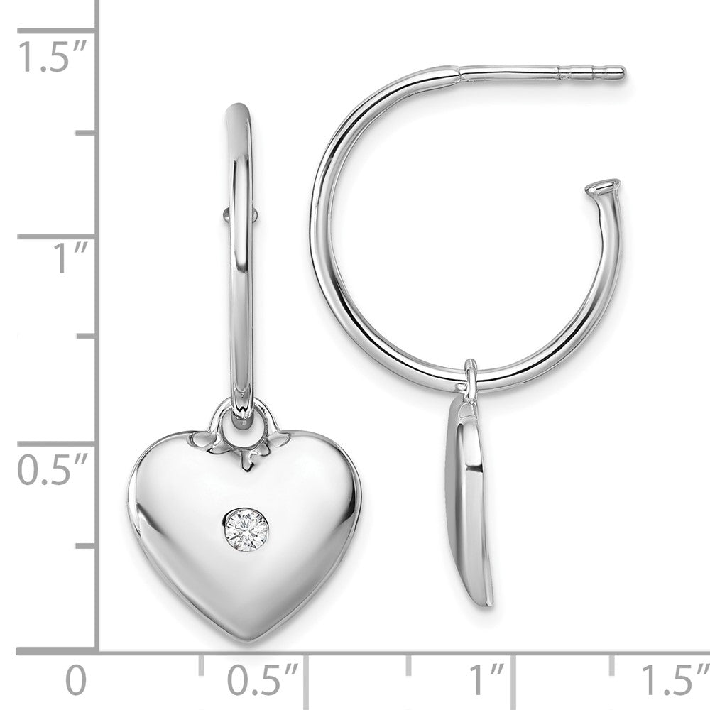 SS RH Plated White Ice .01 Diamond Heart Post C-Hoop Earrings