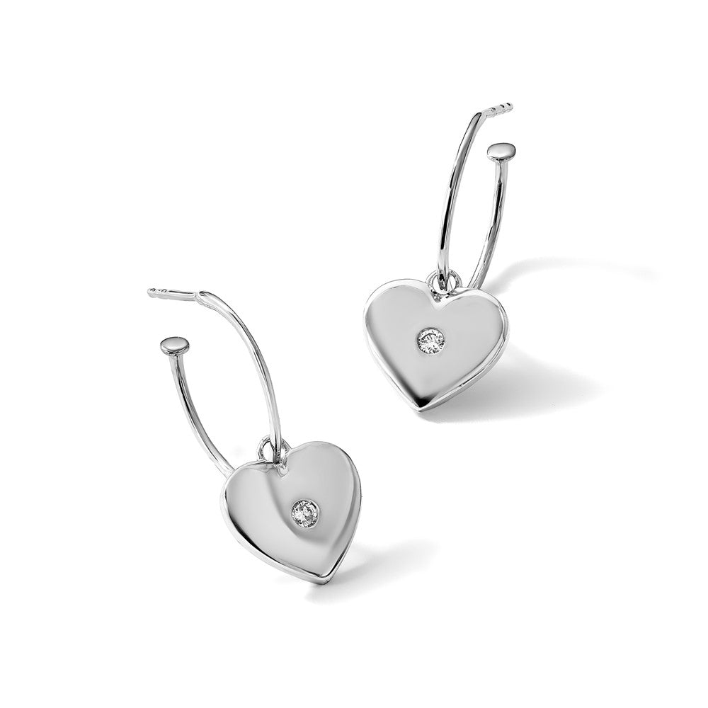 SS RH Plated White Ice .01 Diamond Heart Post C-Hoop Earrings