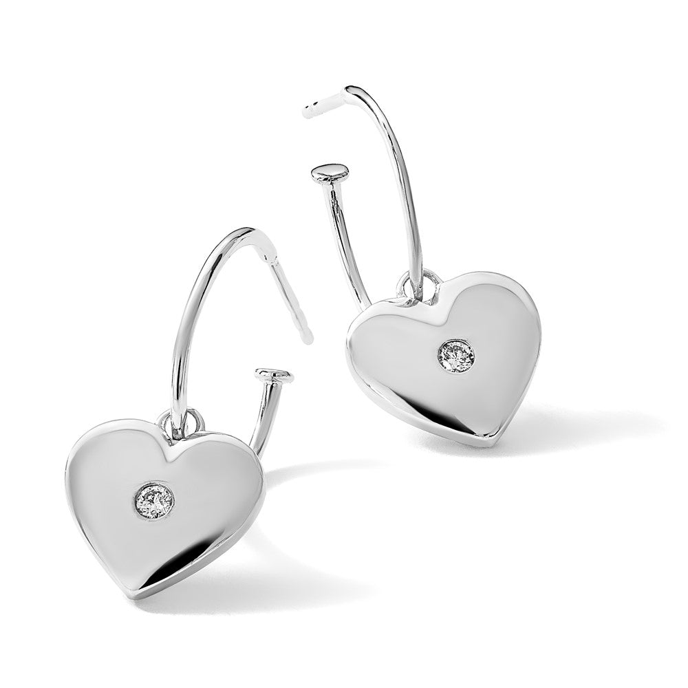 SS RH Plated White Ice .01 Diamond Heart Post C-Hoop Earrings