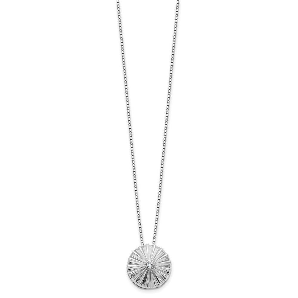 SS RH Plated White Ice .02 Dia Fanned Circle w/2in ext. Necklace