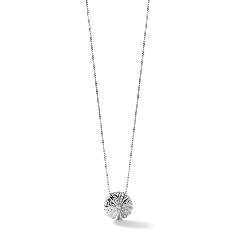 SS RH Plated White Ice .02 Dia Fanned Circle w/2in ext. Necklace