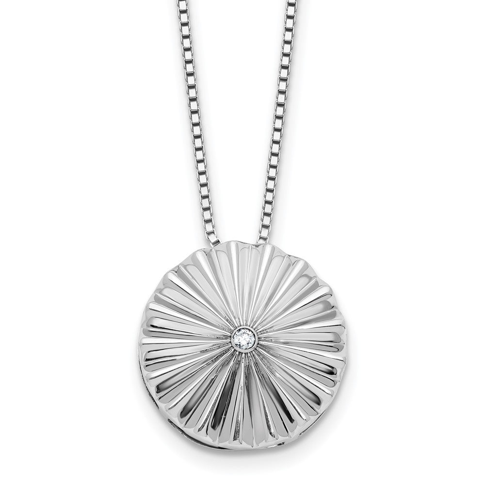 SS RH Plated White Ice .02 Dia Fanned Circle w/2in ext. Necklace