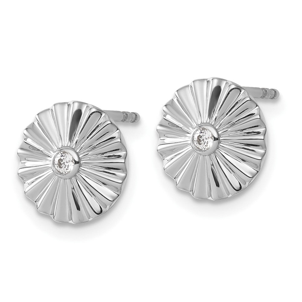 Sterling Silver RH Pltd White Ice .02 Dia Fanned Circle Post Earrings
