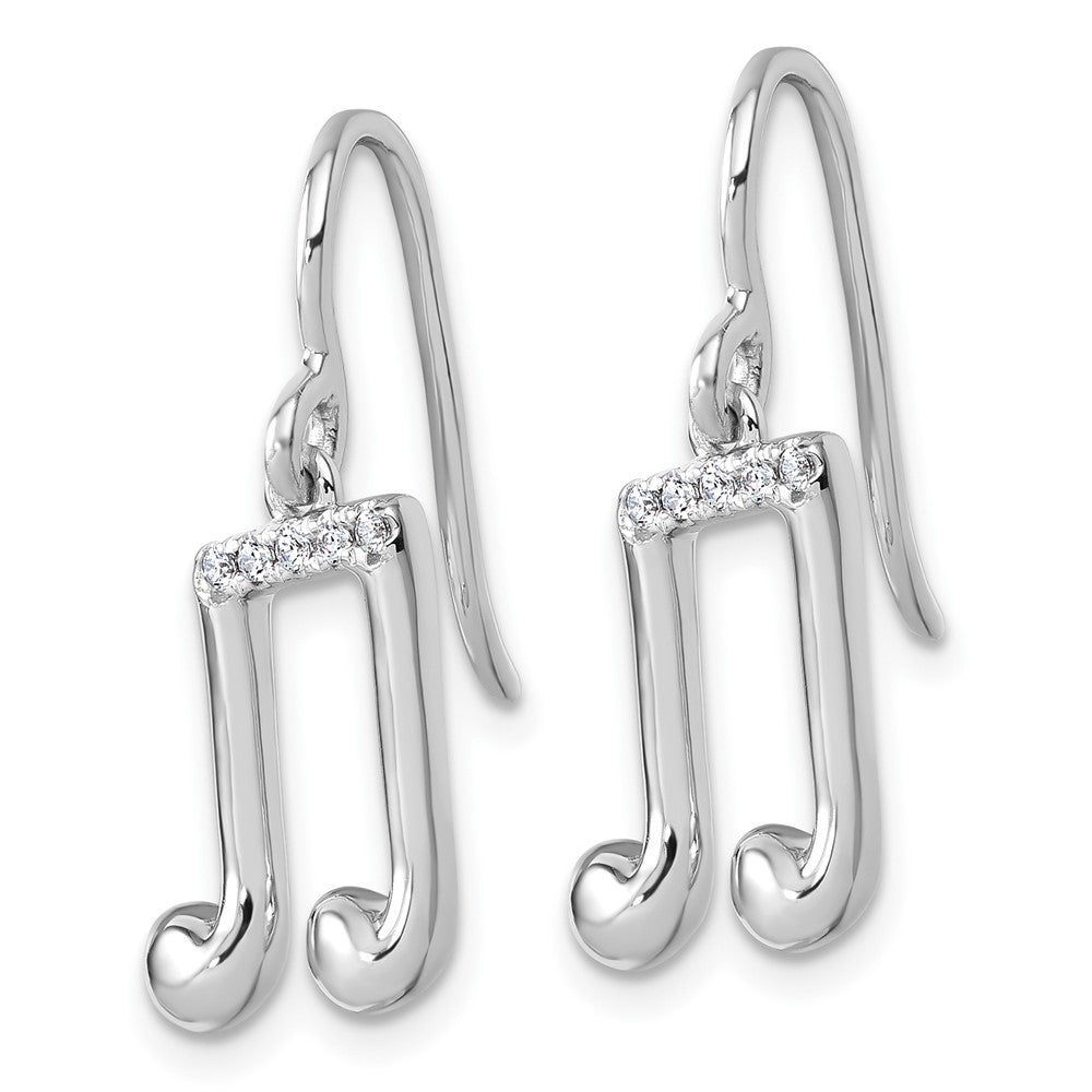 SS RH Plated White Ice .08 Diamond Music Note Dangle Earrings