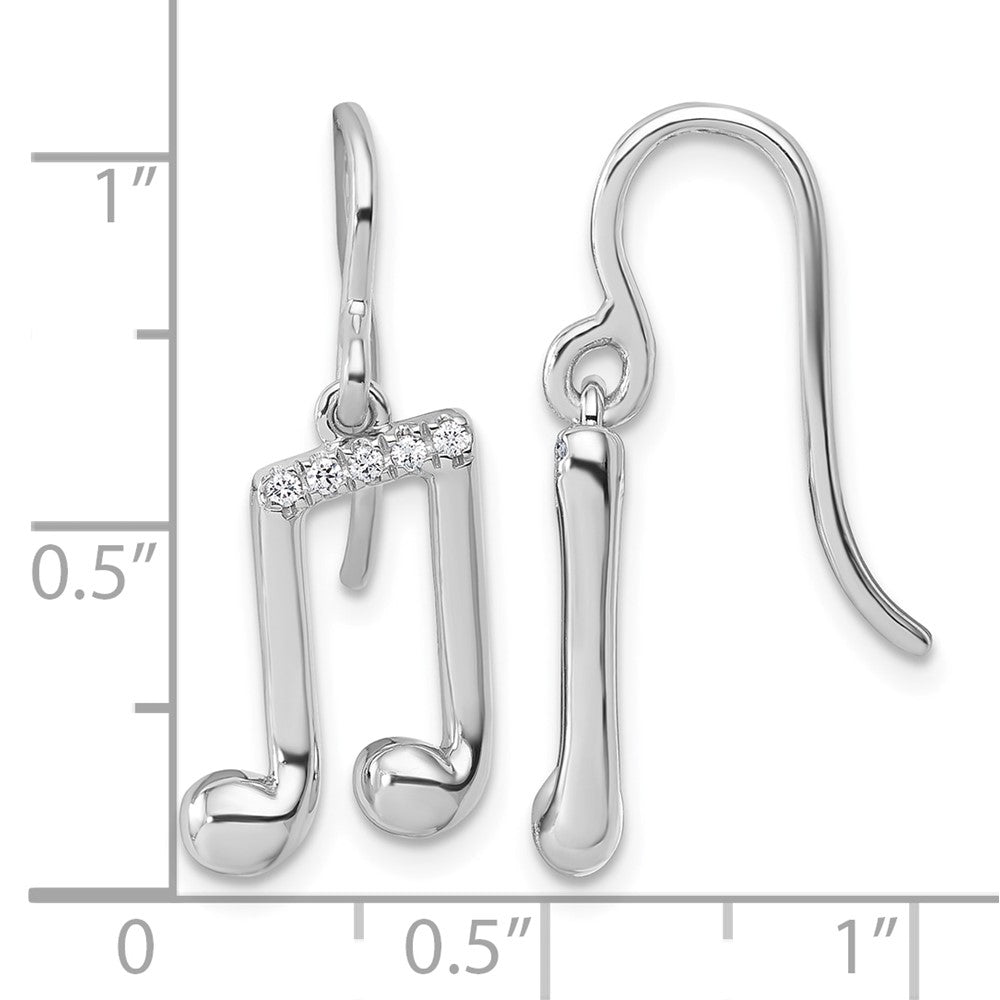 SS RH Plated White Ice .08 Diamond Music Note Dangle Earrings