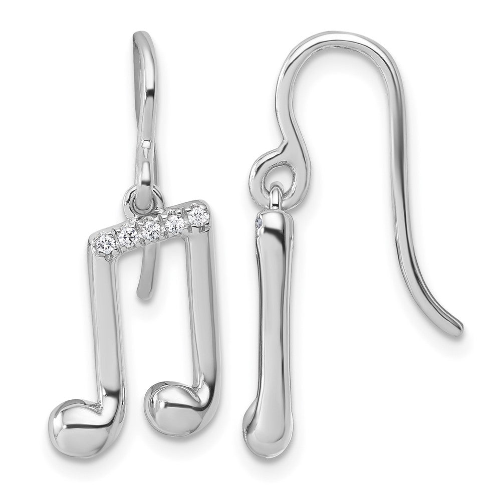 SS RH Plated White Ice .08 Diamond Music Note Dangle Earrings