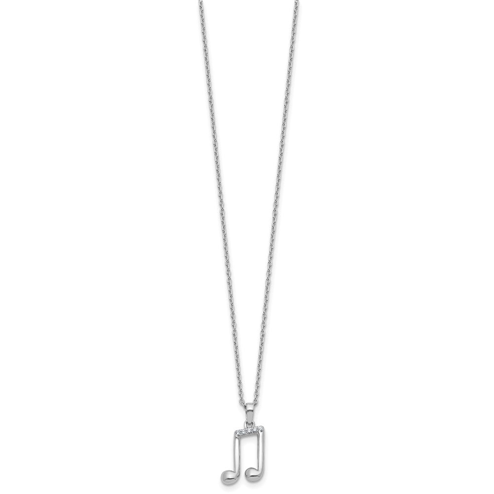 SS RH Plated White Ice .05 Dia Music Note w/2in ext. Necklace