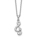 SS RH Plated White Ice .03 Dia Treble Clef w/2in ext. Necklace