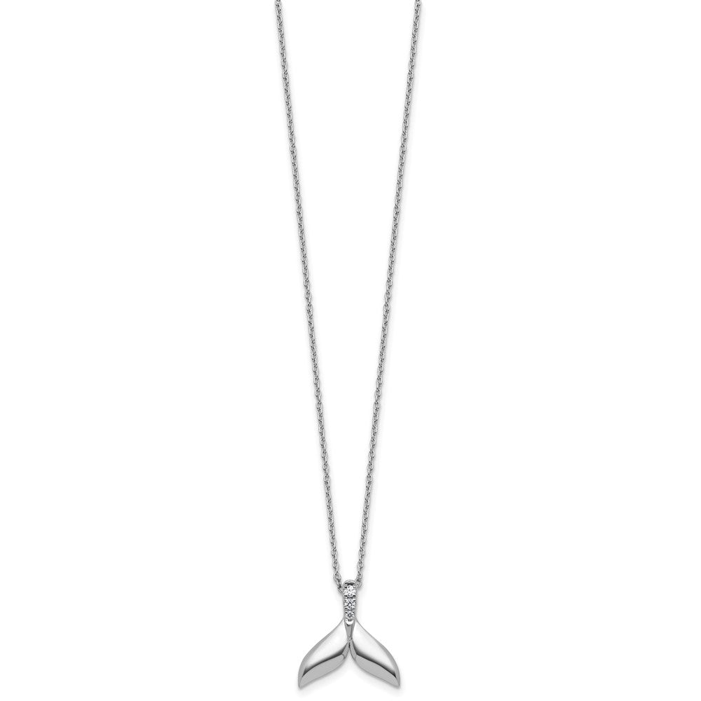 SS RH Plated White Ice .08 Diamond Whale Tail w/2in ext. Necklace