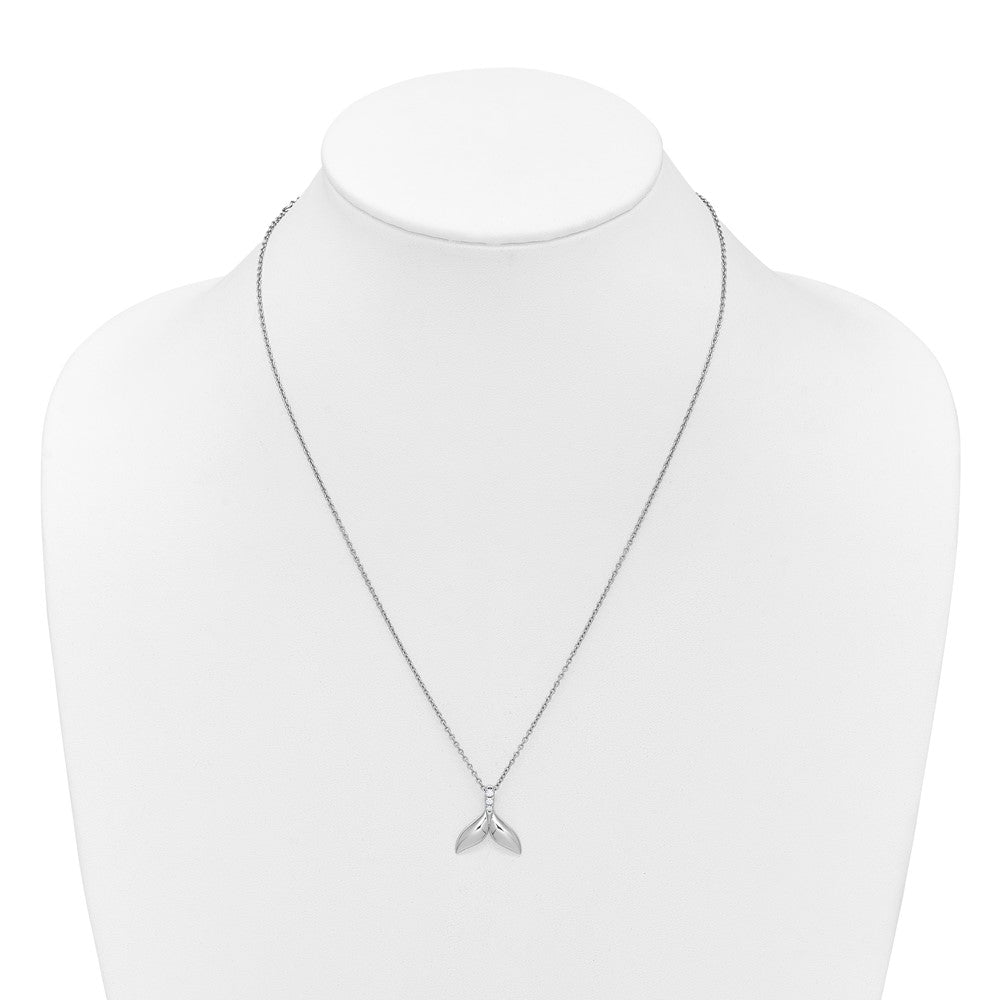 SS RH Plated White Ice .08 Diamond Whale Tail w/2in ext. Necklace