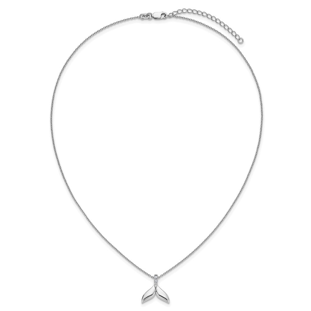 SS RH Plated White Ice .08 Diamond Whale Tail w/2in ext. Necklace