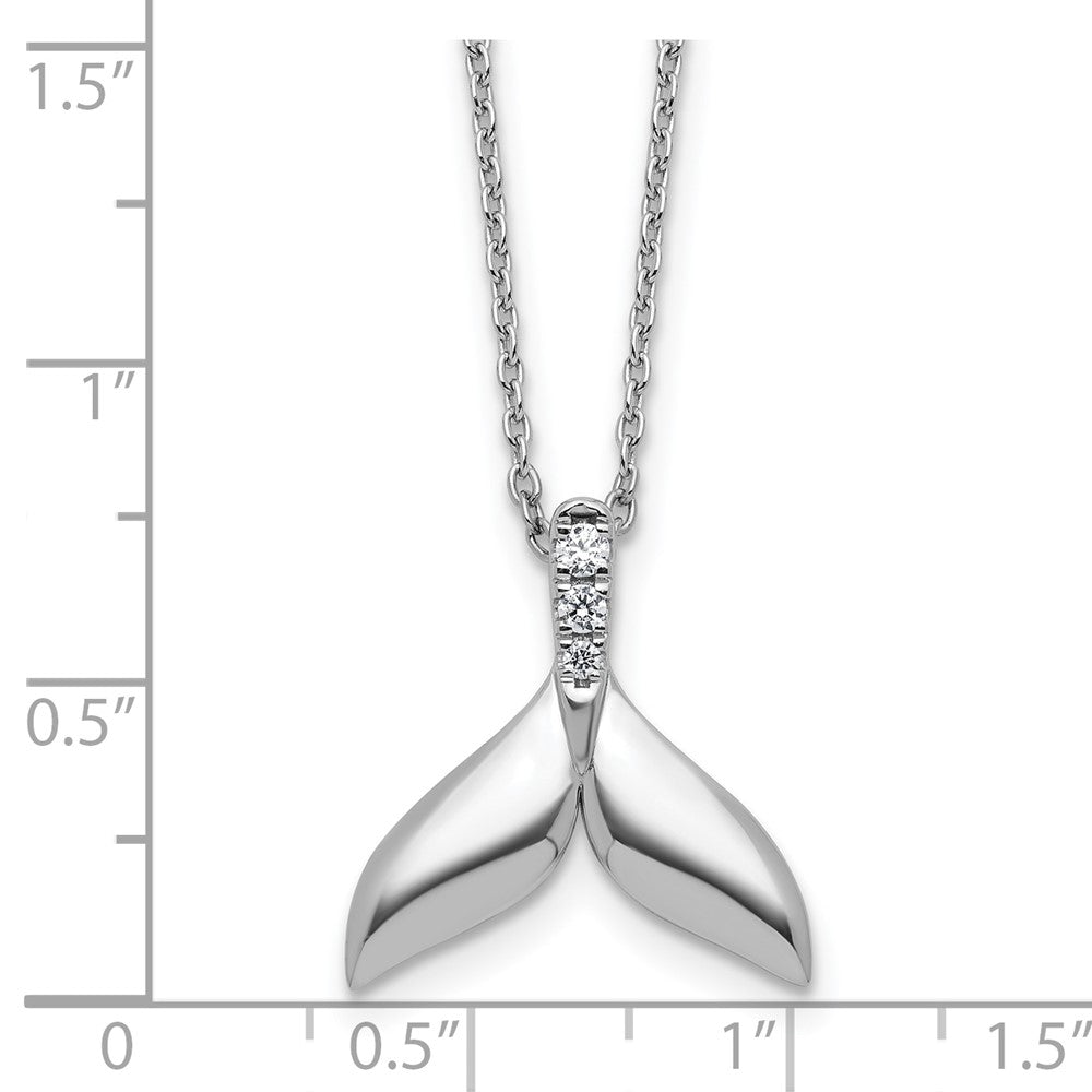 SS RH Plated White Ice .08 Diamond Whale Tail w/2in ext. Necklace