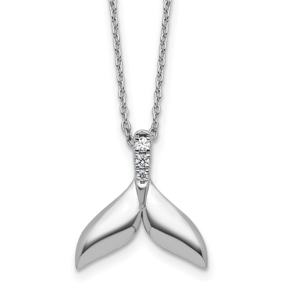 SS RH Plated White Ice .08 Diamond Whale Tail w/2in ext. Necklace