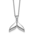 SS RH Plated White Ice .08 Diamond Whale Tail w/2in ext. Necklace