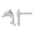Sterling Silver RH Plated White Ice .05 Dia Dolphin Post Earrings