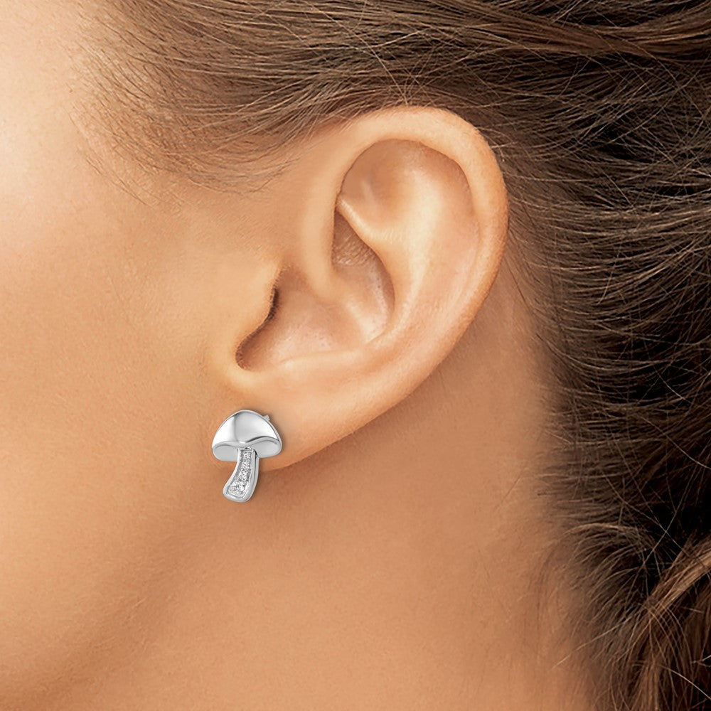 SS RH Plated White Ice .08 Diamond Mushroom Post Earrings