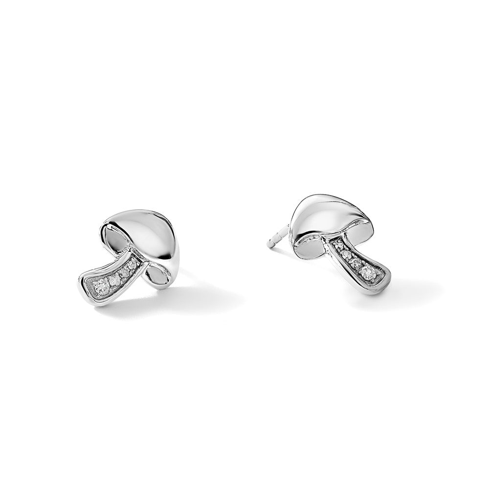 SS RH Plated White Ice .08 Diamond Mushroom Post Earrings