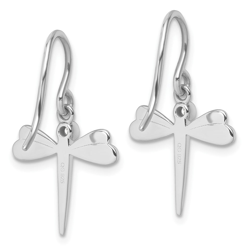 Sterling Silver RH Plated White Ice .05 Dia Dragonfly Dangle Earrings