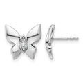 Sterling Silver RH Plated White Ice .05 Dia Butterfly Post Earrings
