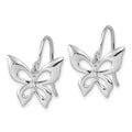 Sterling Silver RH Plated White Ice .05 Dia Butterfly Dangle Earrings
