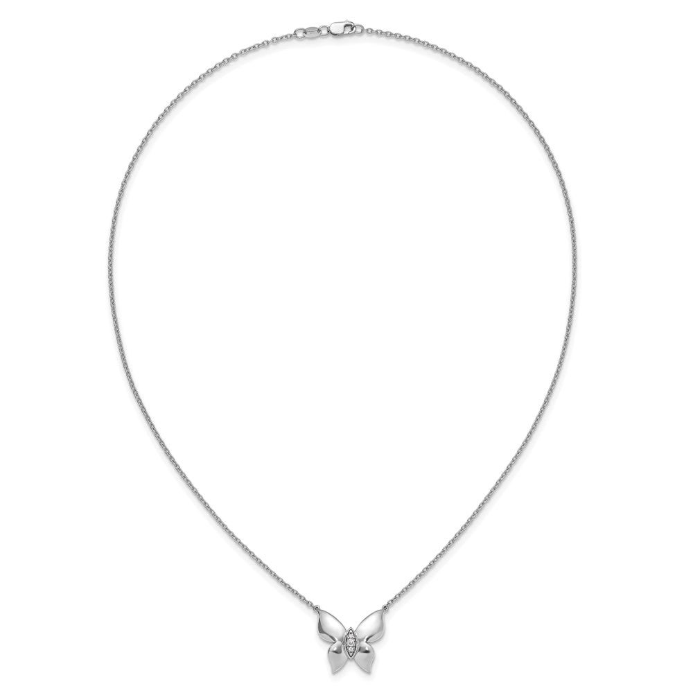 Sterling Silver RH Plated White Ice .05 Diamond Butterfly Necklace