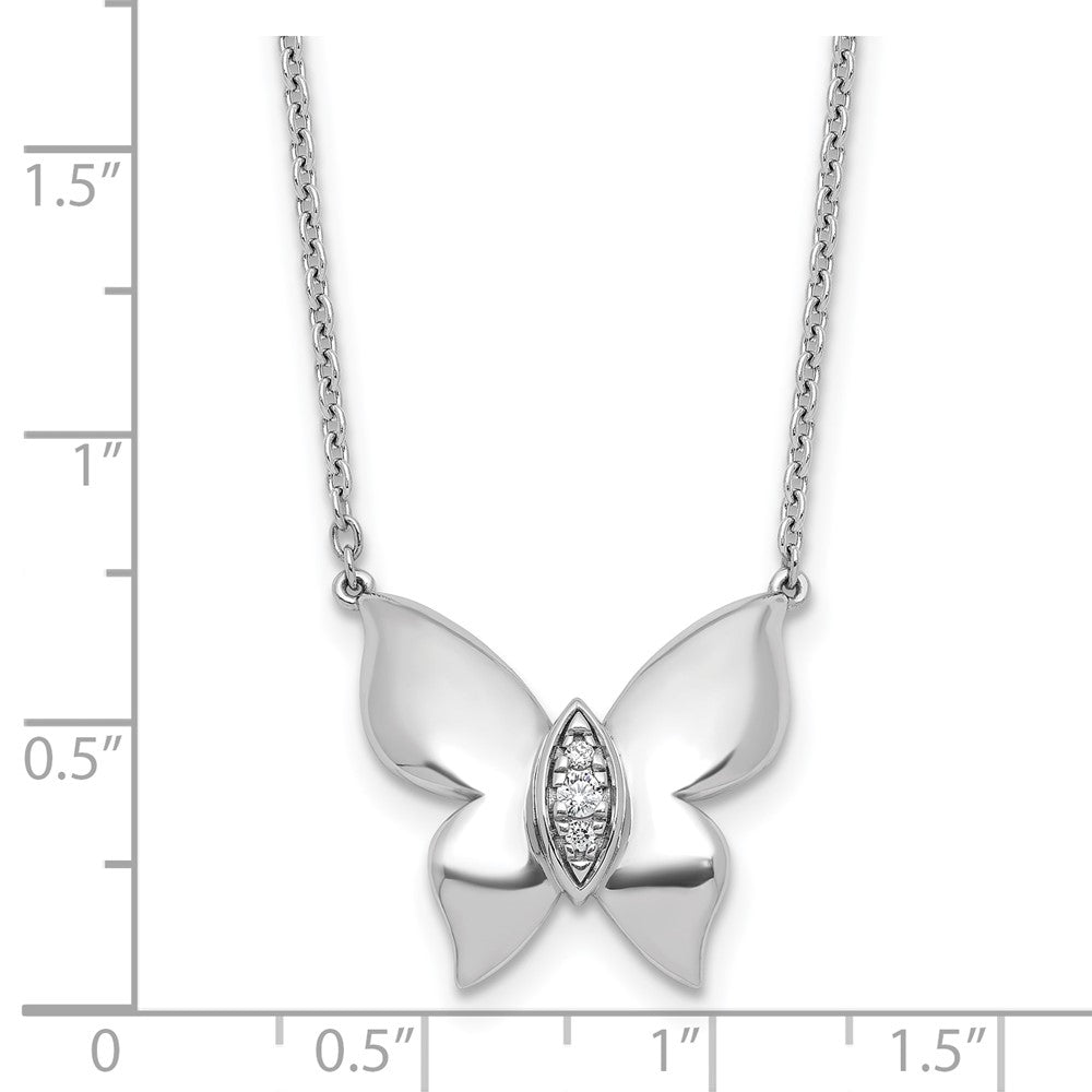Sterling Silver RH Plated White Ice .05 Diamond Butterfly Necklace
