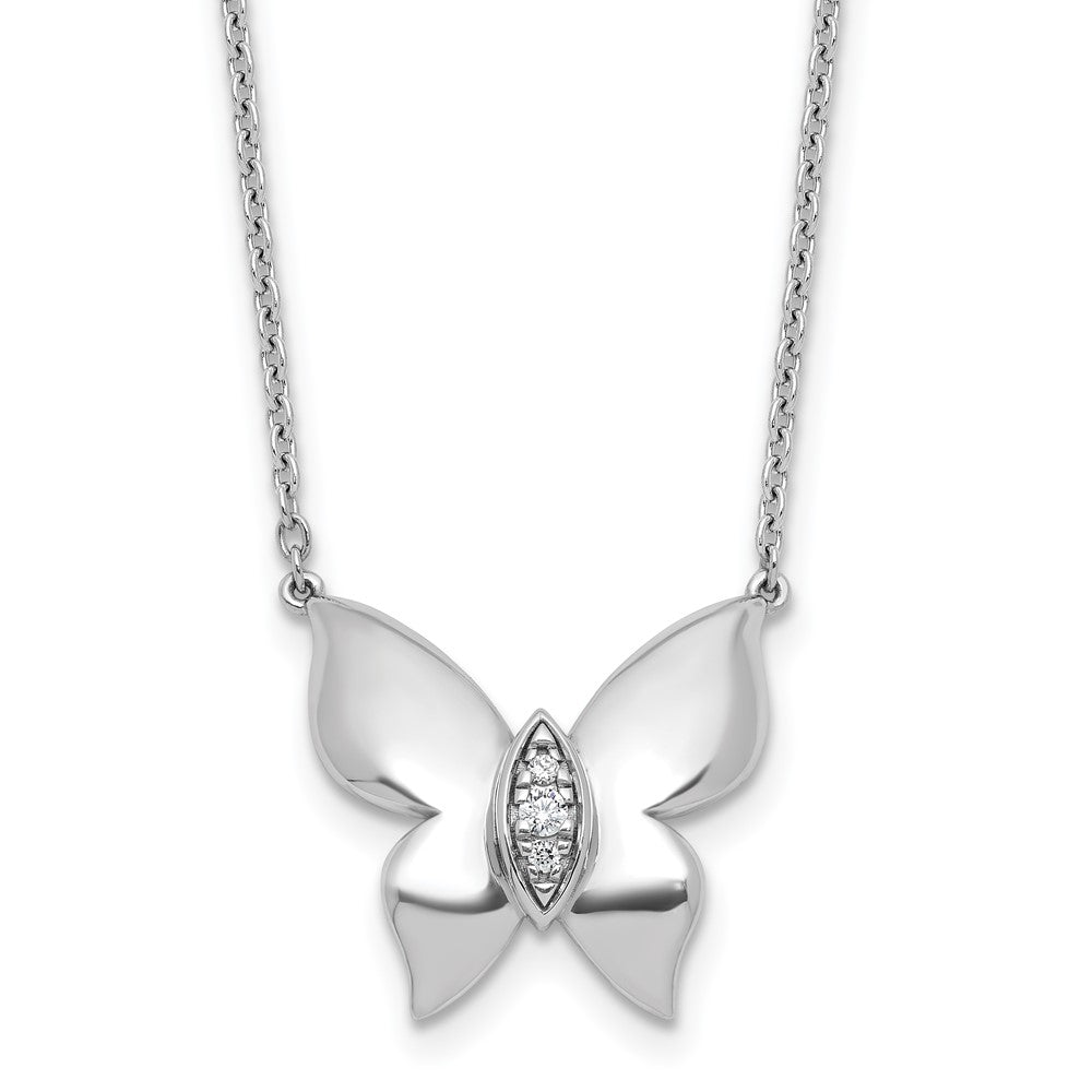 Sterling Silver RH Plated White Ice .05 Diamond Butterfly Necklace
