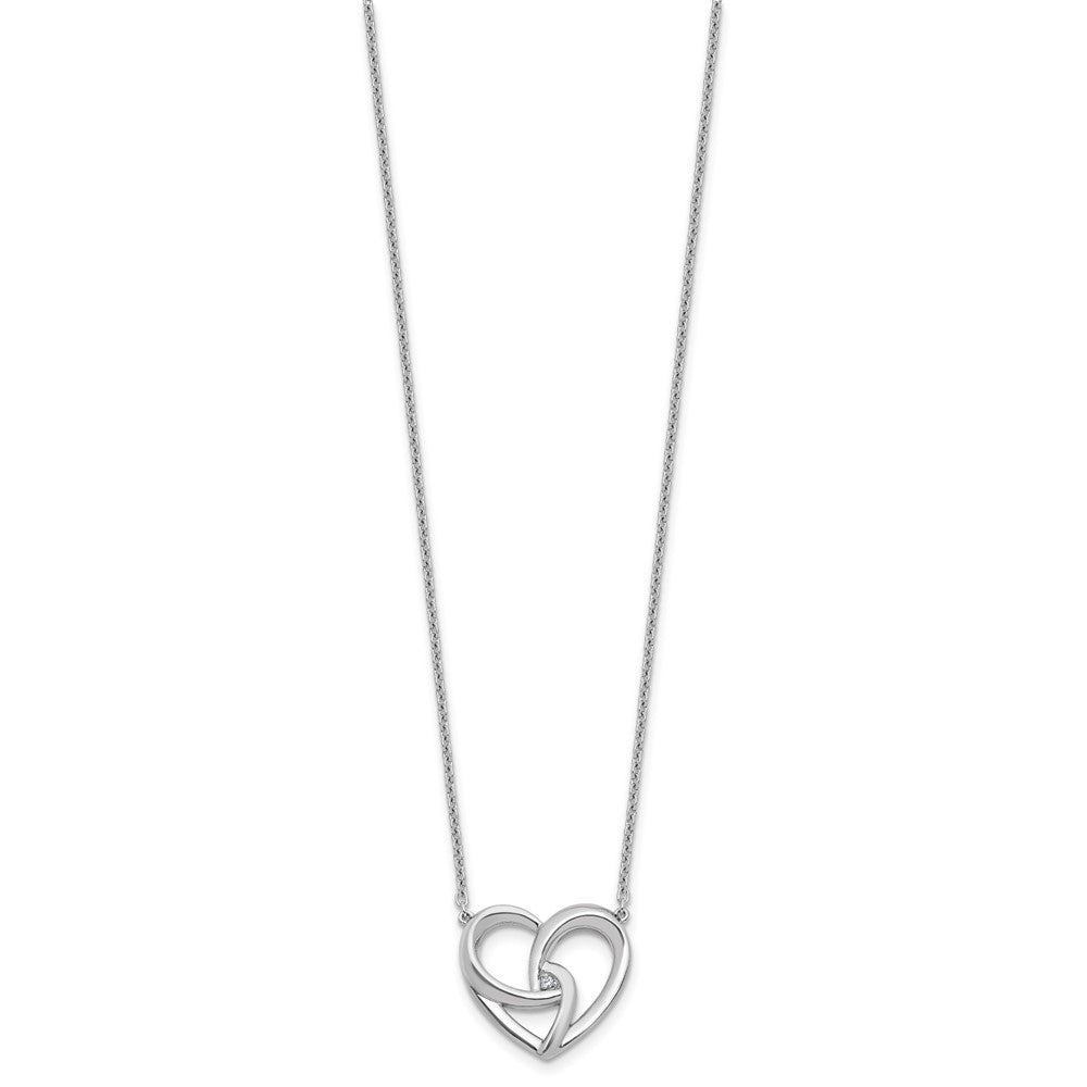 Sterling Silver RH Plated White Ice .01 Dia Fancy Heart Necklace