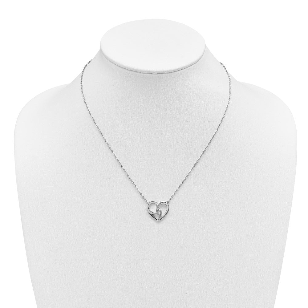 Sterling Silver RH Plated White Ice .01 Dia Fancy Heart Necklace