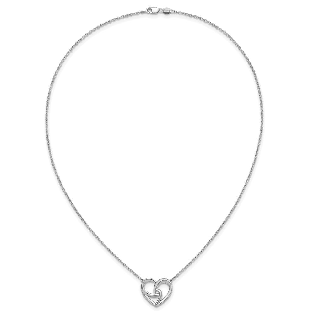 Sterling Silver RH Plated White Ice .01 Dia Fancy Heart Necklace