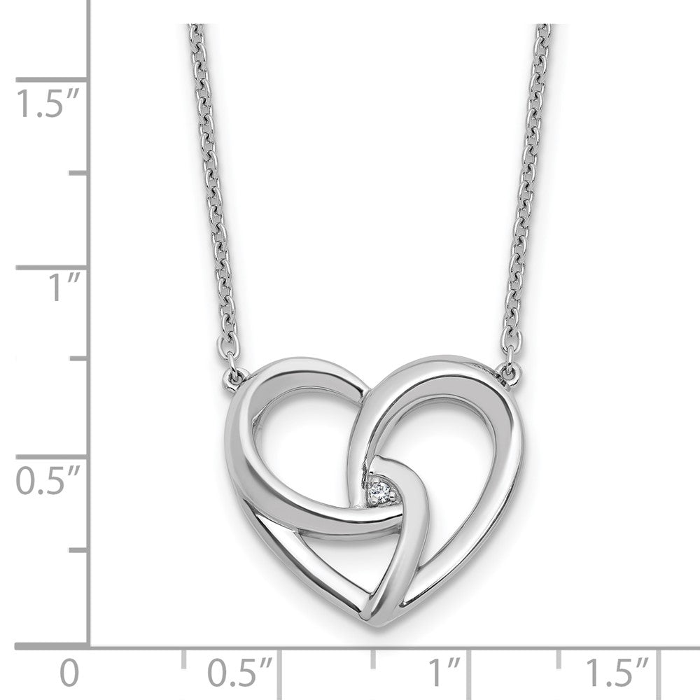 Sterling Silver RH Plated White Ice .01 Dia Fancy Heart Necklace