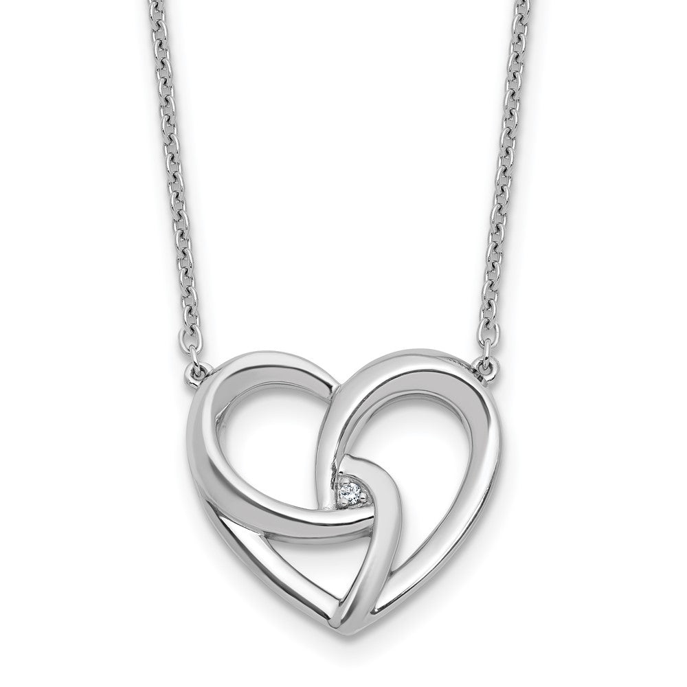 Sterling Silver RH Plated White Ice .01 Dia Fancy Heart Necklace