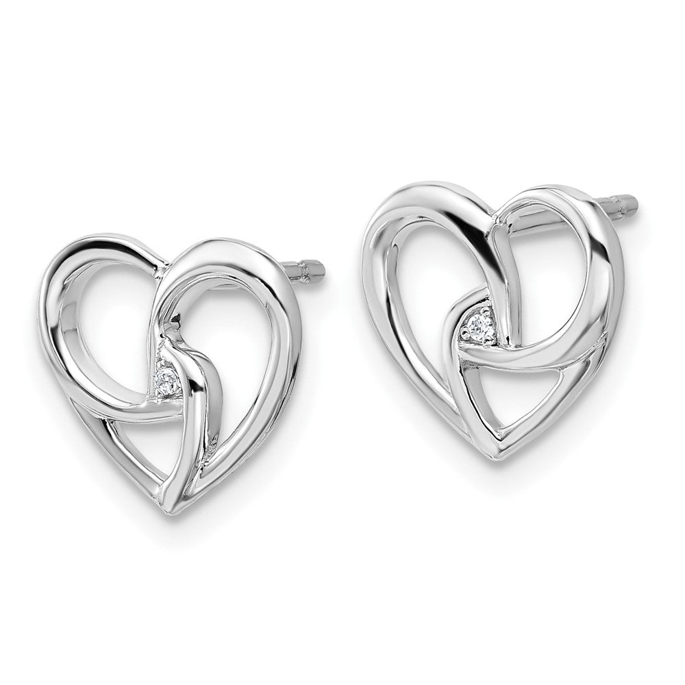 Sterling Silver RH Plated White Ice .01 Dia Fancy Heart Post Earrings