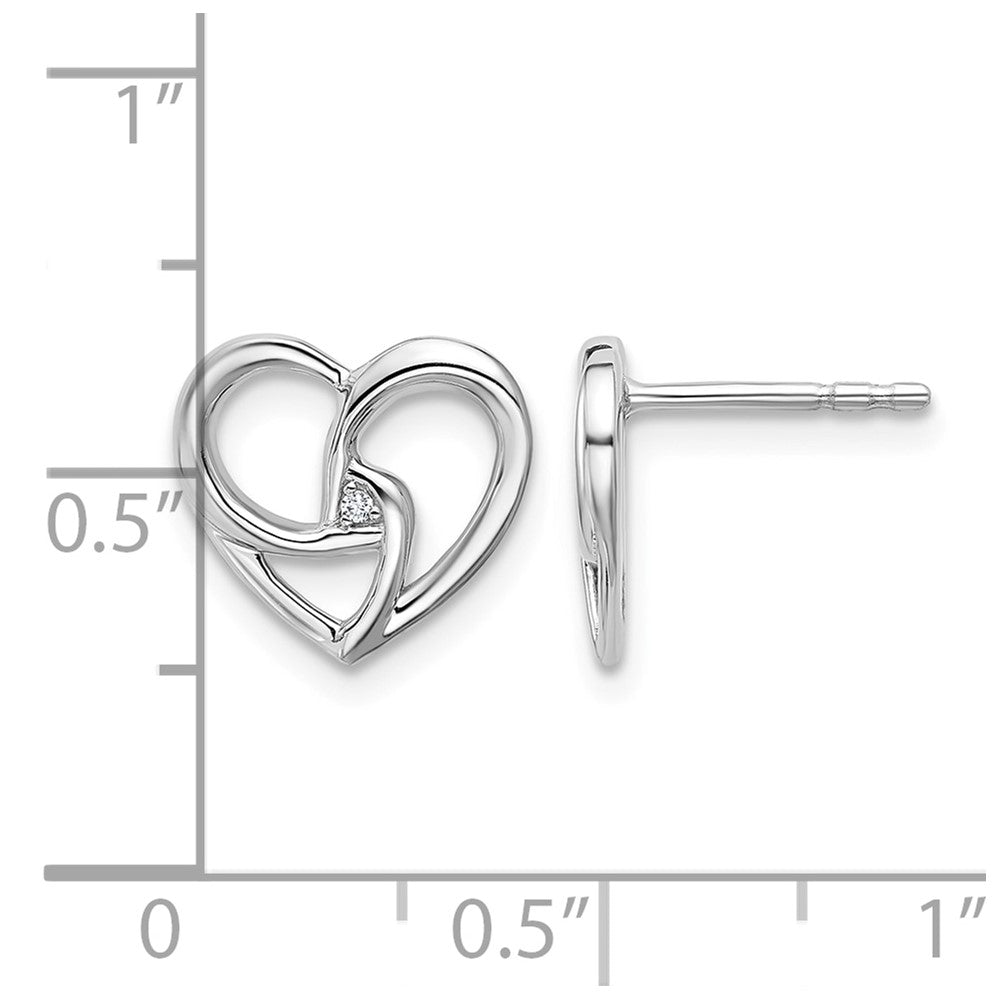 Sterling Silver RH Plated White Ice .01 Dia Fancy Heart Post Earrings