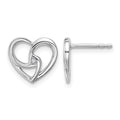 Sterling Silver RH Plated White Ice .01 Dia Fancy Heart Post Earrings