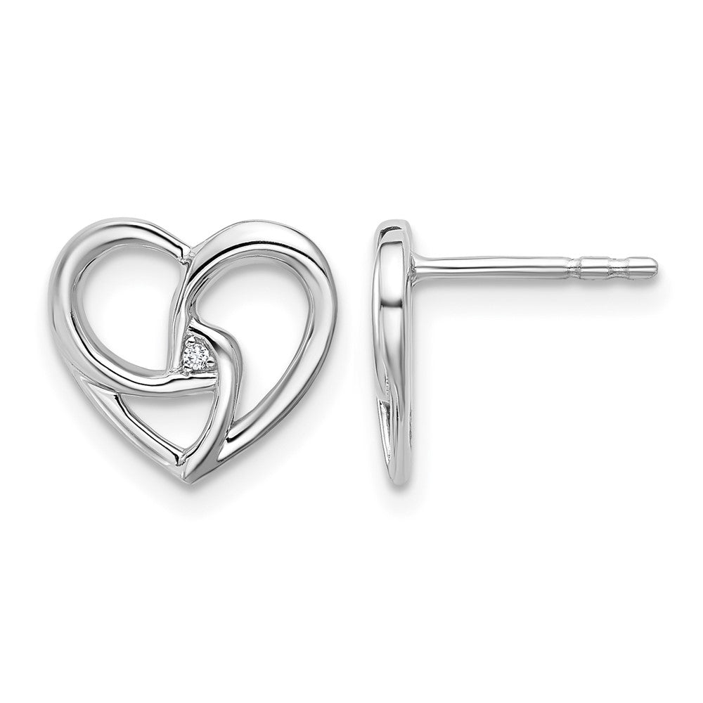 Sterling Silver RH Plated White Ice .01 Dia Fancy Heart Post Earrings